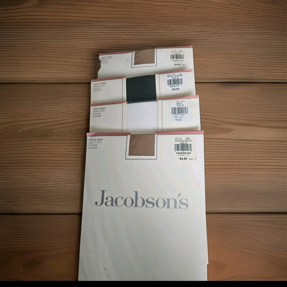 Jacobson's Pantyhose Set Of Four Vintage Size B Sandalwood Black White